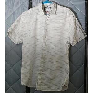 Denim & Flower Mens Large Short Sleeve Button Down Shirt Slim Fit Striped